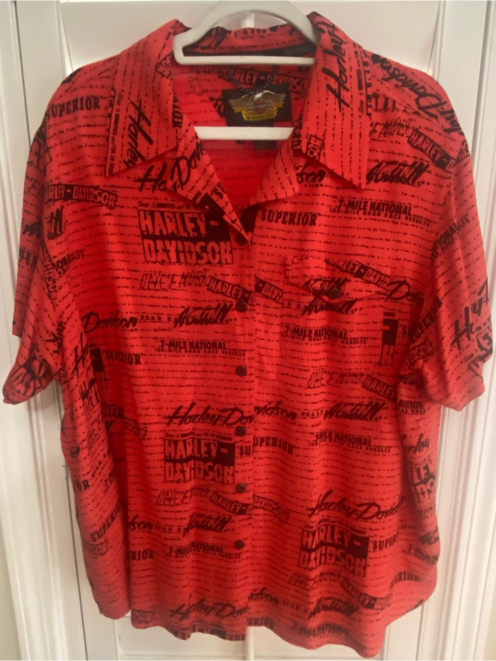 Harley Davidson Women’s 3W/3XL Orange & Black Short Sleeve Button-Up shirt